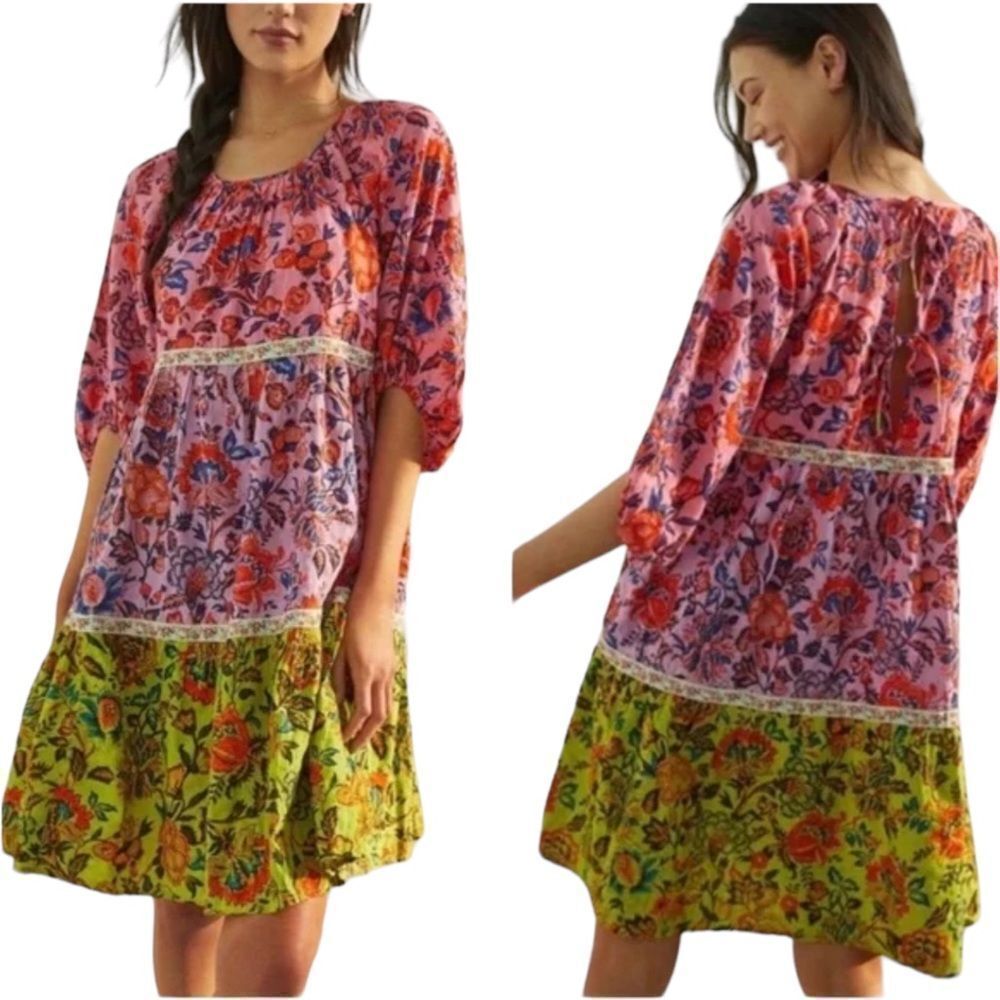 Anthropologie Mabel Mini Dress Size Small $198 Flowy long sleeve rainbow medium - Picture 2 of 11